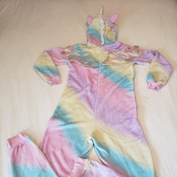 Ladies unicorn one piece pajama, rainbow pastels, zip front with hood, size XS - Picture 2 of 2